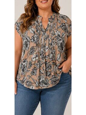 Liz Claiborne XL Floral Top Neutral Cottagecore Quiet Luxury Blouse Boho Office